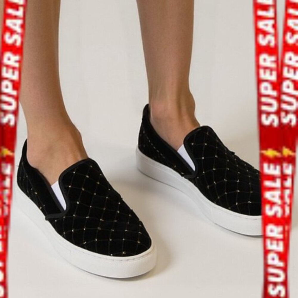 Title: Kate Spade x Keds Black Velvet Pull-On Sneakers Size 8 Rhinestone Detail
